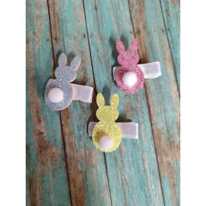 Glitter Bunny Design Hair Clips New Kids 3 Piece